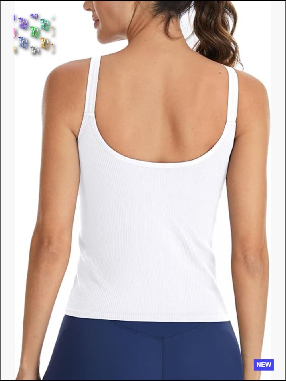 Ribbed Workout Tank Top with Built in Bra U Back Crop Top Tight Fit Yoga Gym